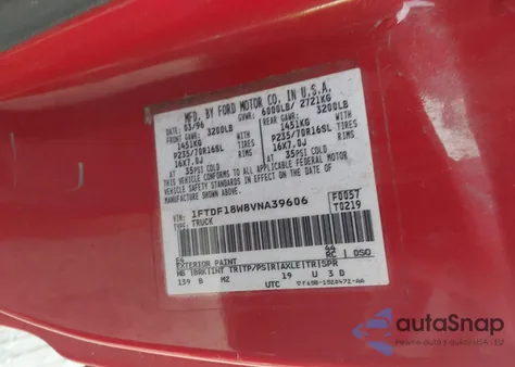 1997 Ford F-150 Lariat/Standard/Xl/Xlt из США, поврежденный, VIN 1FTDF18W8VNA39606